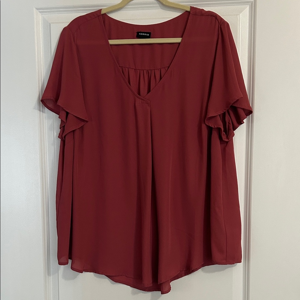 Torrid Pink Flutter Sleeve Blouse